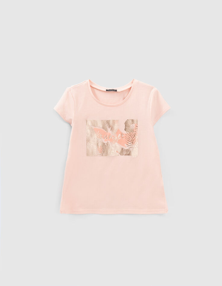 Rosa Mädchen-T-Shirt mit Pflanzenprint-1
