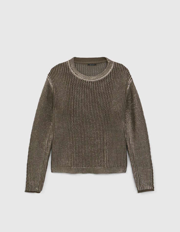 Jersey de punto calado caqui de mujer-6
