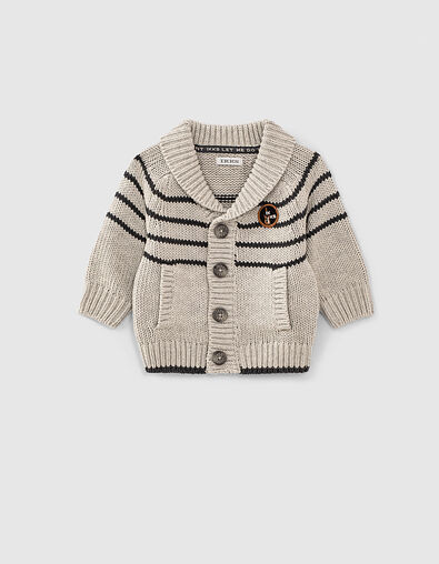 Baby boys’ dark grey marl striped knit cardigan  - IKKS