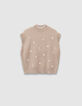 Beiger Mädchenstrickpulli abnehmbare Ärmel-5