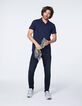 Men's navy polo shirt, textured stripes-6