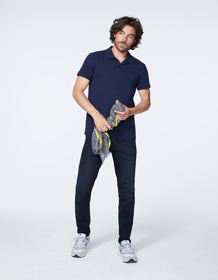 Men's navy polo shirt, textured stripes-6 Men's navy polo shirt, textured stripes-6