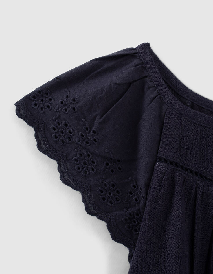Robe marine brodée avec bloomer bébé fille-5