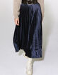Jupe longue plissée en velours bleu marine femme-2