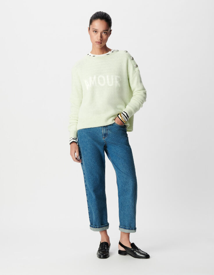 Gr&uuml;ner Pullover aus Alpakamischung f&uuml;r Damen mit Botschaft-1