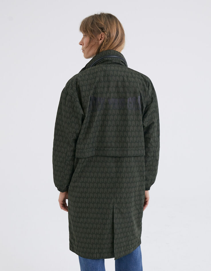 Parka longue kaki nylon à motif graphique army Femme-3