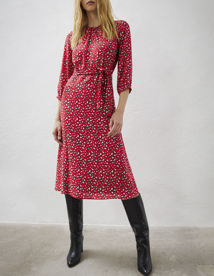 Women’s heart print midi dress with lace-2