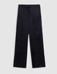 Pantalon large noir polyester recyclé taille élastiquée Femme-5