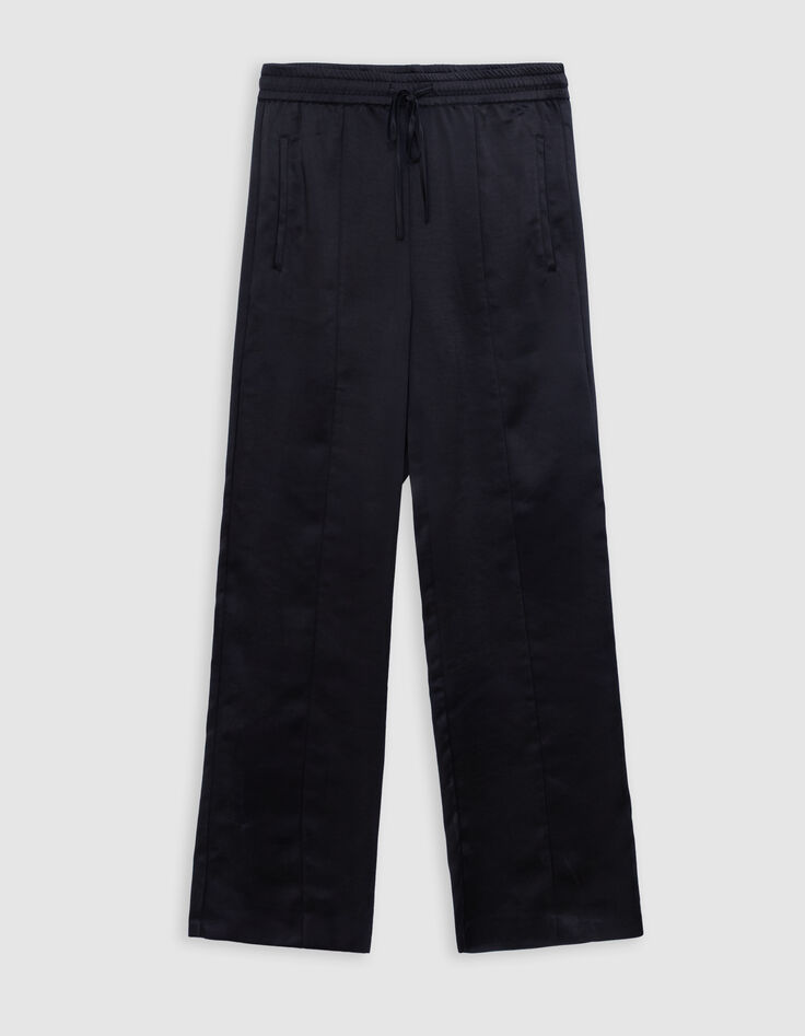Pantalon large noir polyester recyclé taille élastiquée Femme-5