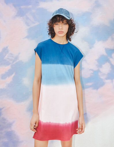 Damenshirtkleid aus Jersey mit blau-rosa Tie-Dye-Optik - IKKS