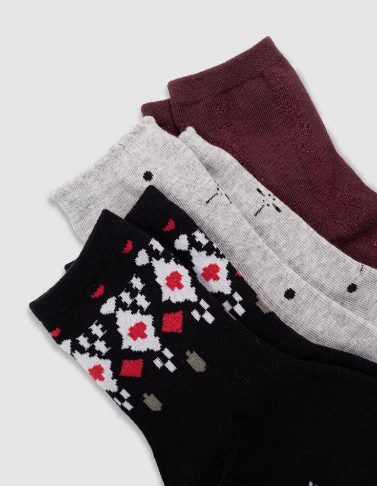 Girls’ black, burgundy and grey socks-3 Girls’ black, burgundy and grey socks-3