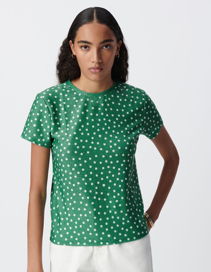 Tee-shirt vert lurex motif pois Femme-4