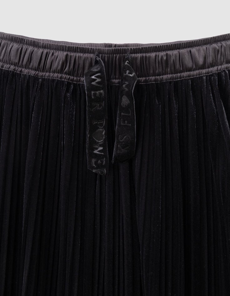 Jupe longue plissée noire panne de velours fille-6