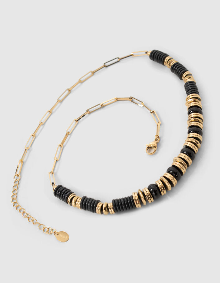 Women’s black and gold-tone Heishi bead choker necklace - IKKS