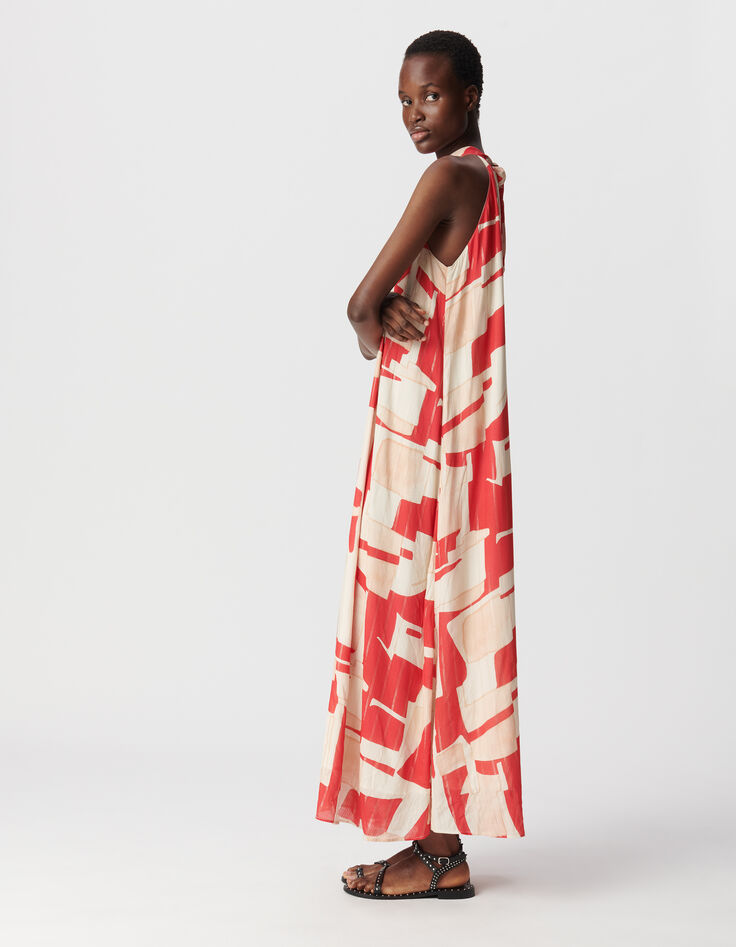 Rotes Maxikleid mit geometrischem Muster für Damen-3