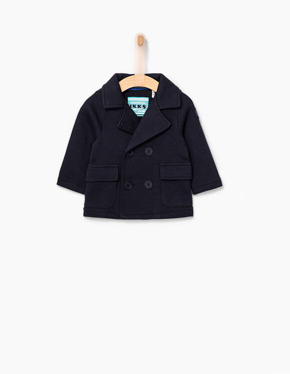 Baby Boys Knitted Navy Pea Coat Style, Baby Boy Peacoat Blue