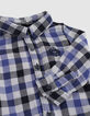 Camisa dark navy bimaterial cuadros bebé niño -4