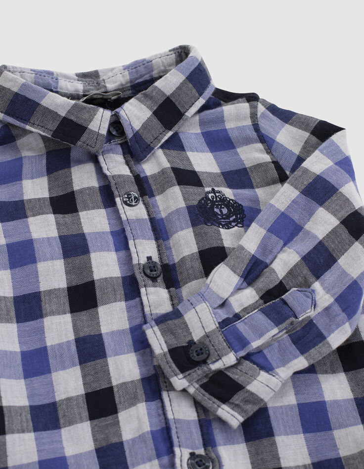Camisa dark navy bimaterial cuadros bebé niño -4