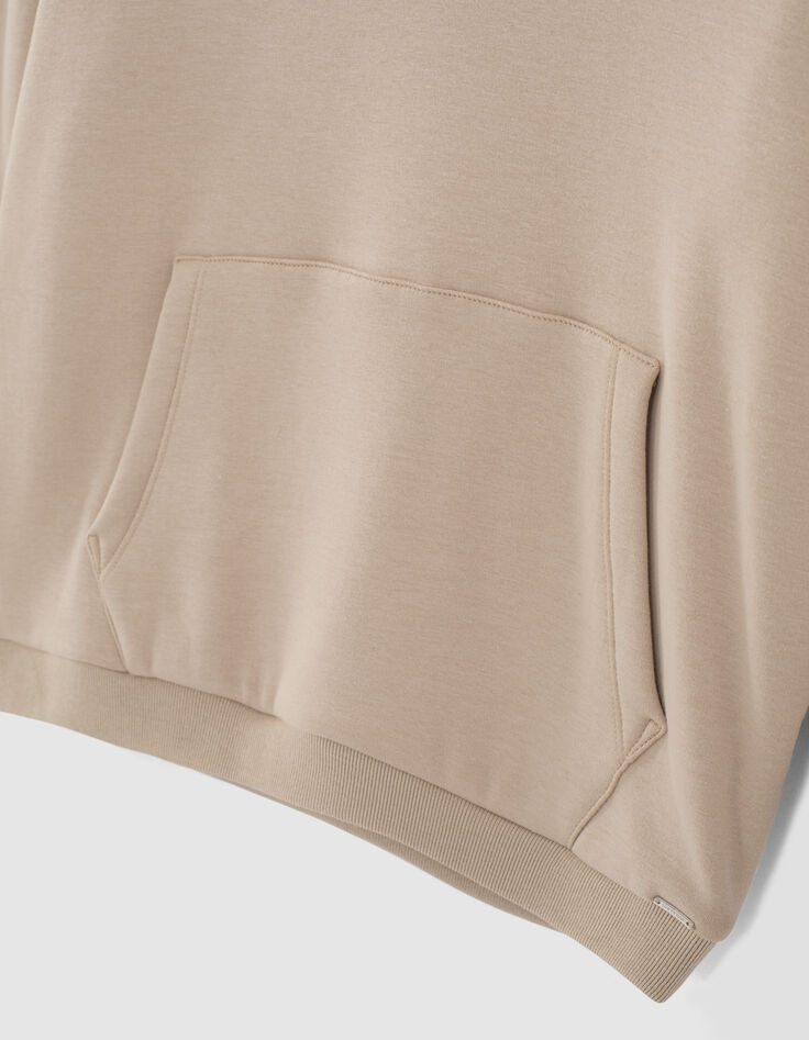Lichtbeige sweater met kap en geborduurde tekst meisjes-6