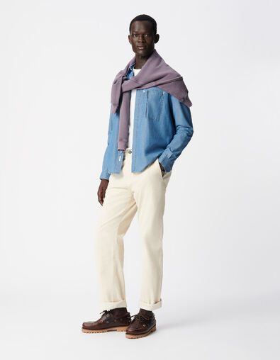 Herren-Chino aus geripptem Samt in Ecru mit geradem Bein - IKKS