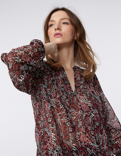 Voile blouse rode metallic bloemenprint dames - IKKS