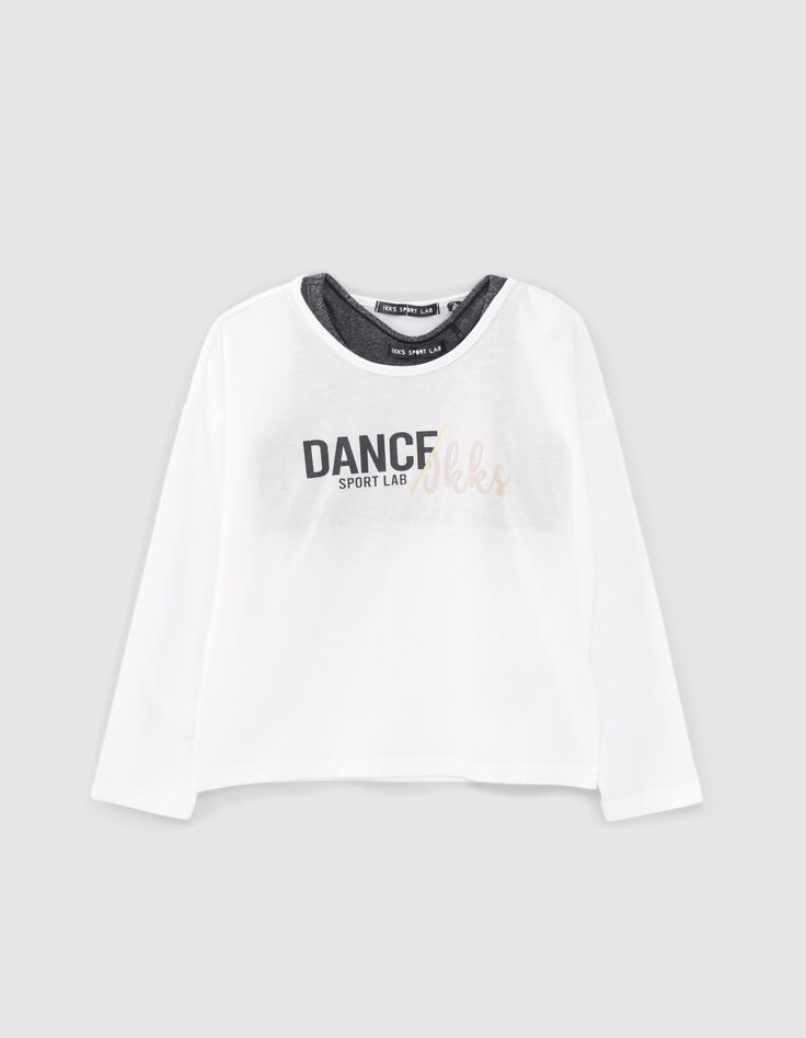 Weißes 2-in-1-Mädchenshirt mit grauem BH-1