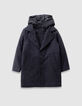 Boys’ navy check coat with hooded facing-2