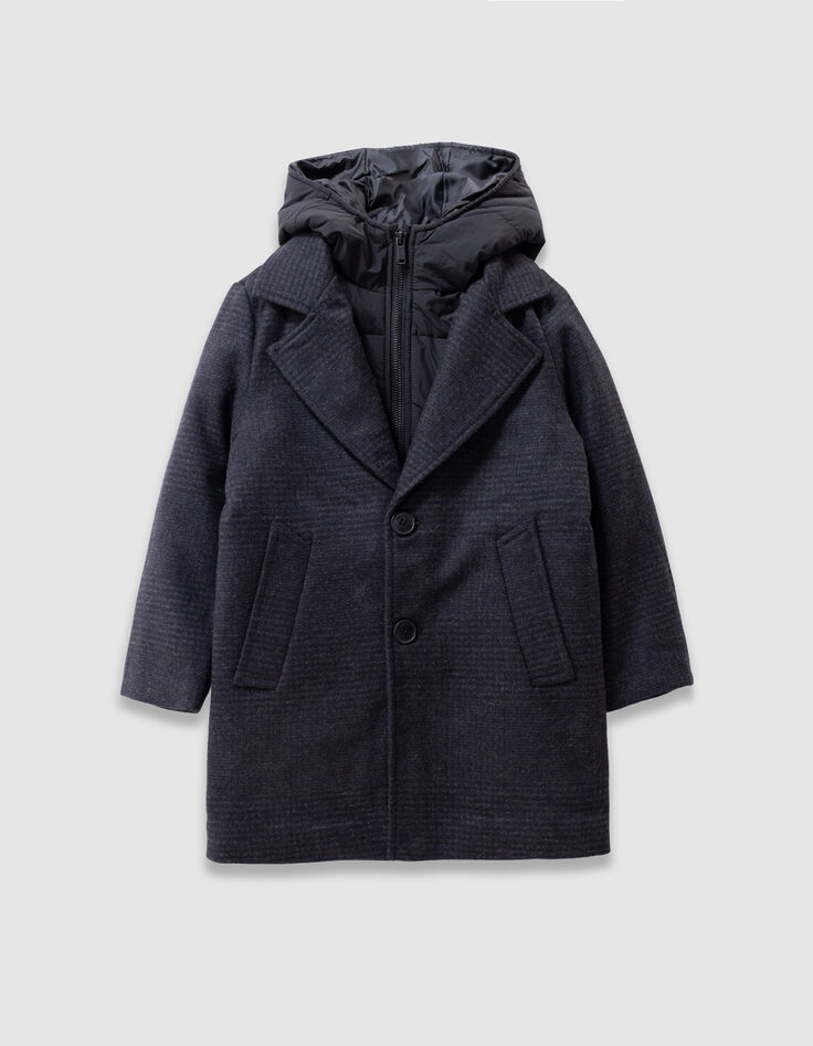 Boys’ navy check coat with hooded facing-2