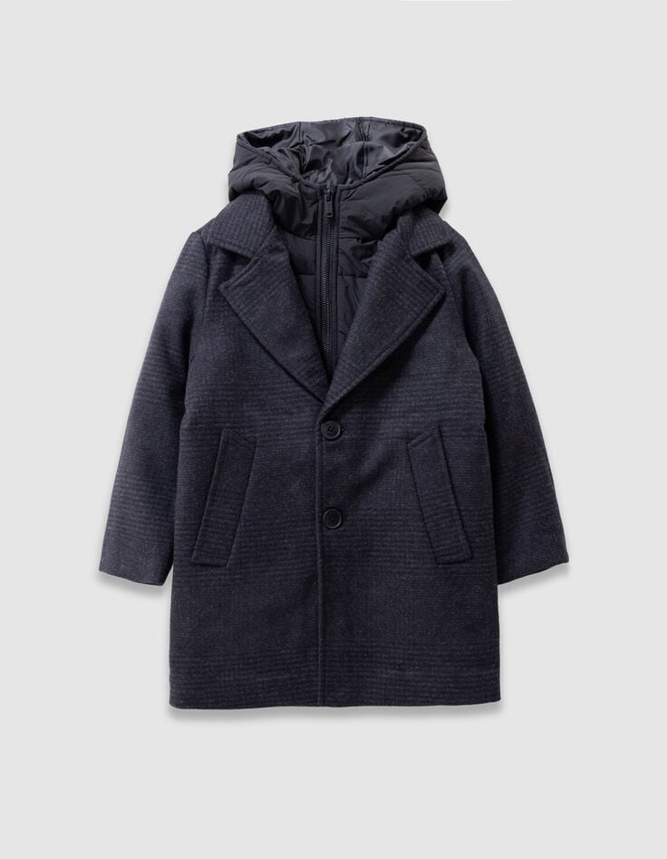 Boys’ navy check coat with hooded facing-2 Boys’ navy check coat with hooded facing-2