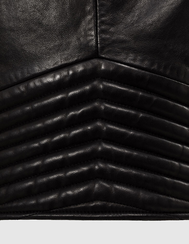 Blouson 1440 Leather Story en cuir noir esprit motard matelassé Homme-3