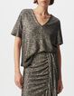 Top gris manche courte brod&eacute; sequins m&eacute;tallis&eacute;s Femme-2
