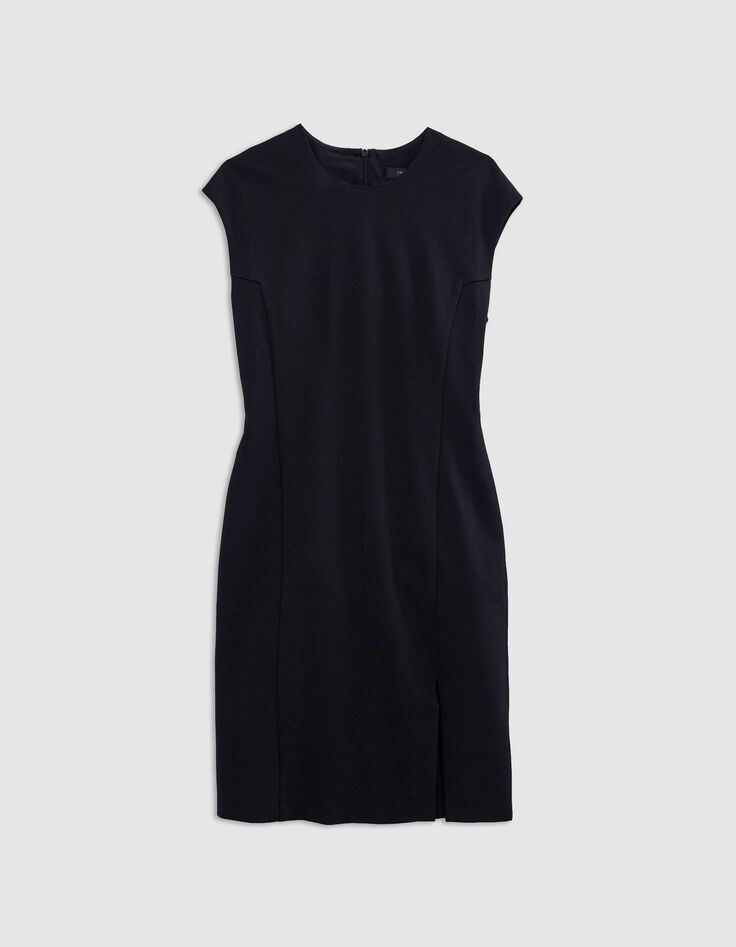 Vestido ce&ntilde;ido abertura negro punto Milano mujer-6