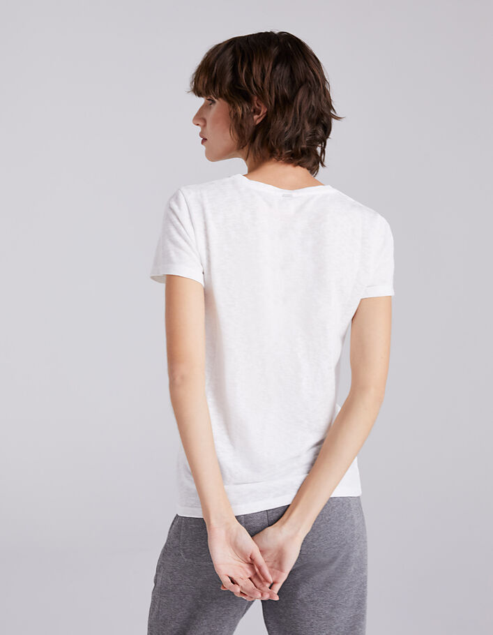 Camiseta blanco roto letras flocadas terciopelo mujer - IKKS