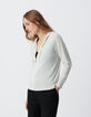 Cardigan blanc tricot pailleté motif chevrons ajouré dos Femme-5