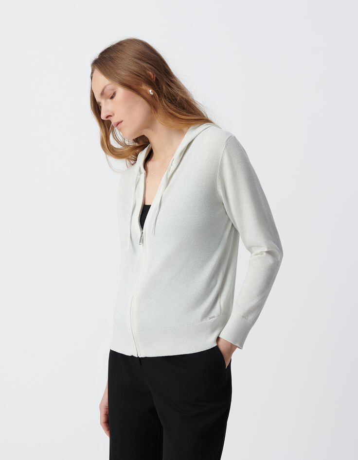 Cardigan blanc tricot pailleté motif chevrons ajouré dos Femme-5