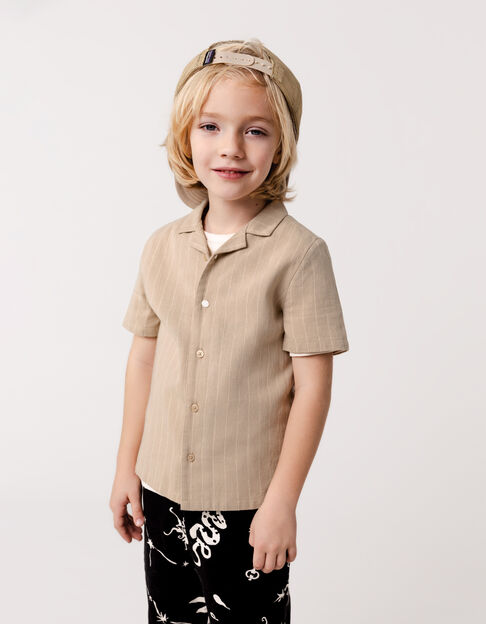 Chemise beige coton bio motifs rayures garçon - IKKS
