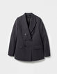 Veste de tailleur bleu marine mix lin coton Femme-1