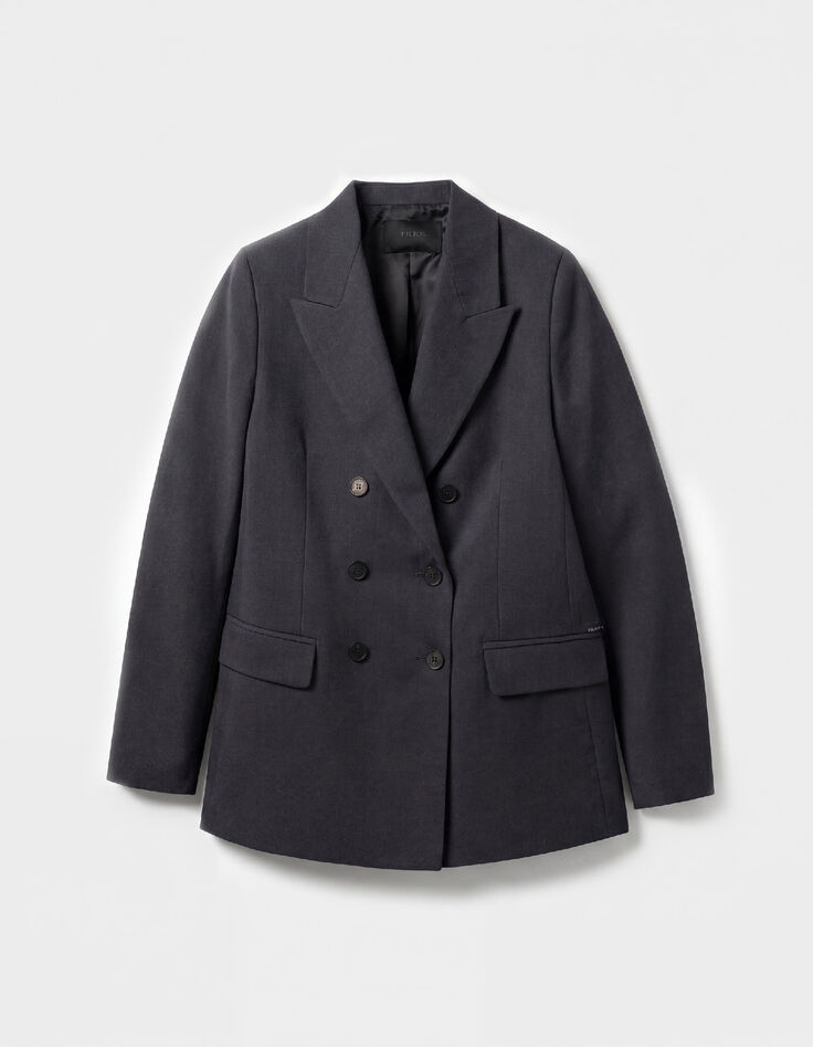Veste de tailleur bleu marine mix lin coton Femme-1