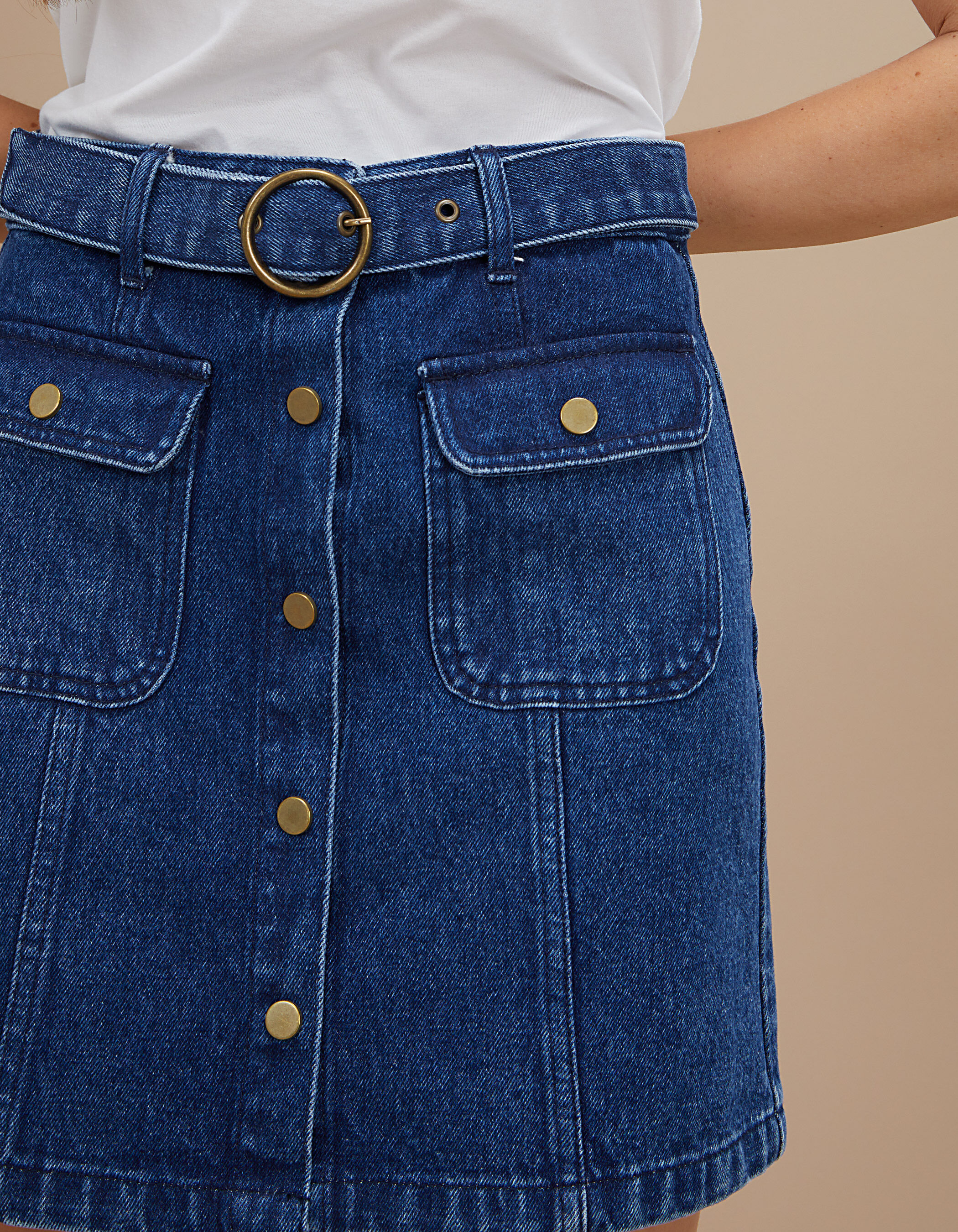 I.Code classic denim skirt with press studs