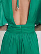 Robe verte satinée recyclée avec ceinture drapée Femme-4