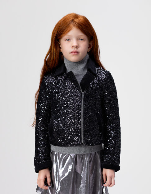 Girls’ black sequinned biker jacket - IKKS