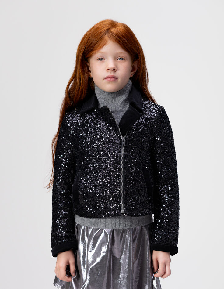 Girls’ black sequinned biker jacket-3 Girls’ black sequinned biker jacket-3