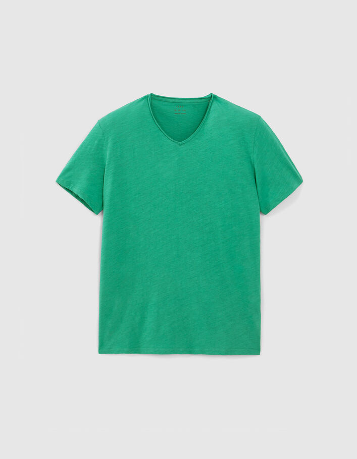 Men’s petrol organic cotton Essential V-neck T-shirt - IKKS