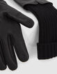 Guantes negros bimaterial piel y punto mujer-4