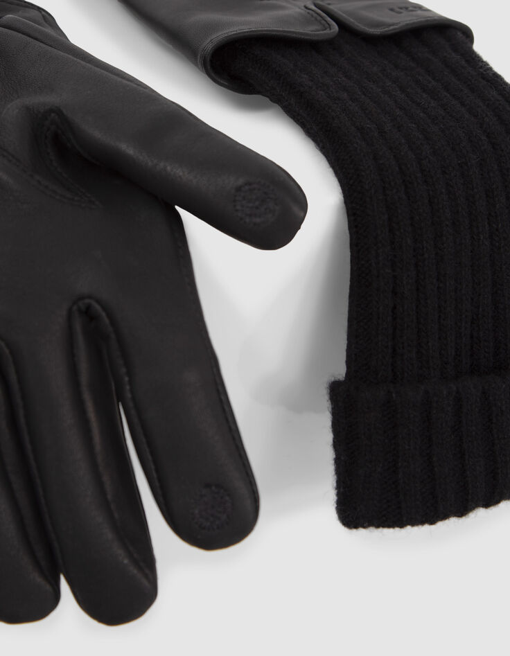 Guantes negros bimaterial piel y punto mujer-4