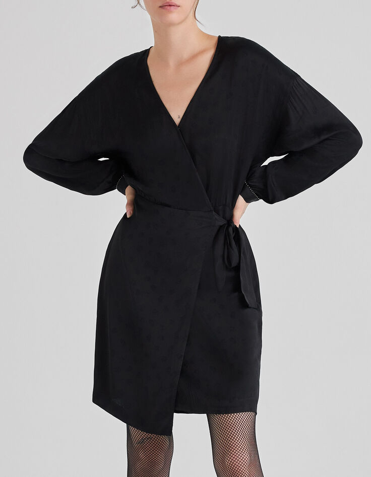 Robe portefeuille noire jacquard motifs rock Femme-2