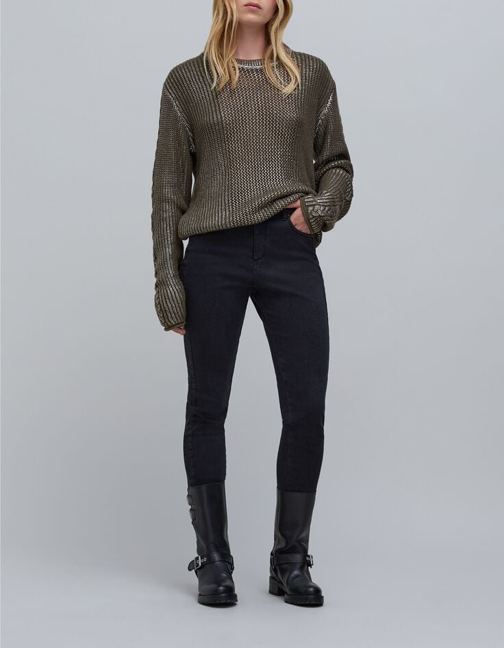 Jersey de punto calado caqui de mujer-1