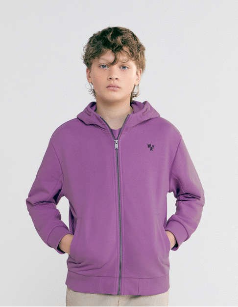 Boys' purple cardigan with XL slogan embroidered on back - IKKS