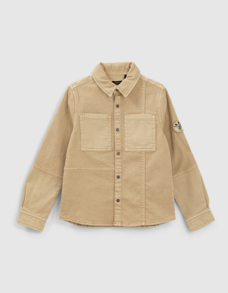 Chemise en jean beige print dos garçon-1