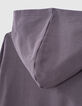 Robe-sweat gris de lin à capuche et message fille-6